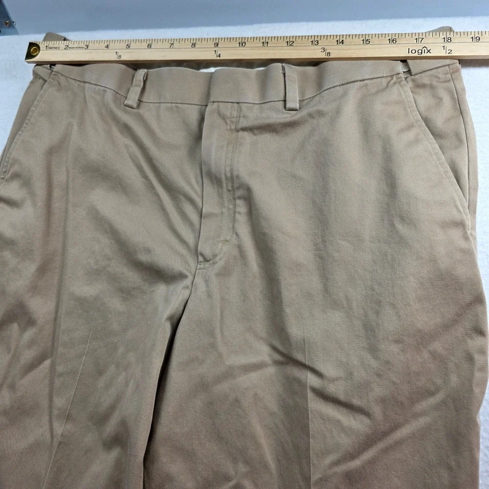 LL Bean Chino Pants Men 37 Khaki Comfort Waist Flat Front Cotton 262555 Lot of 2